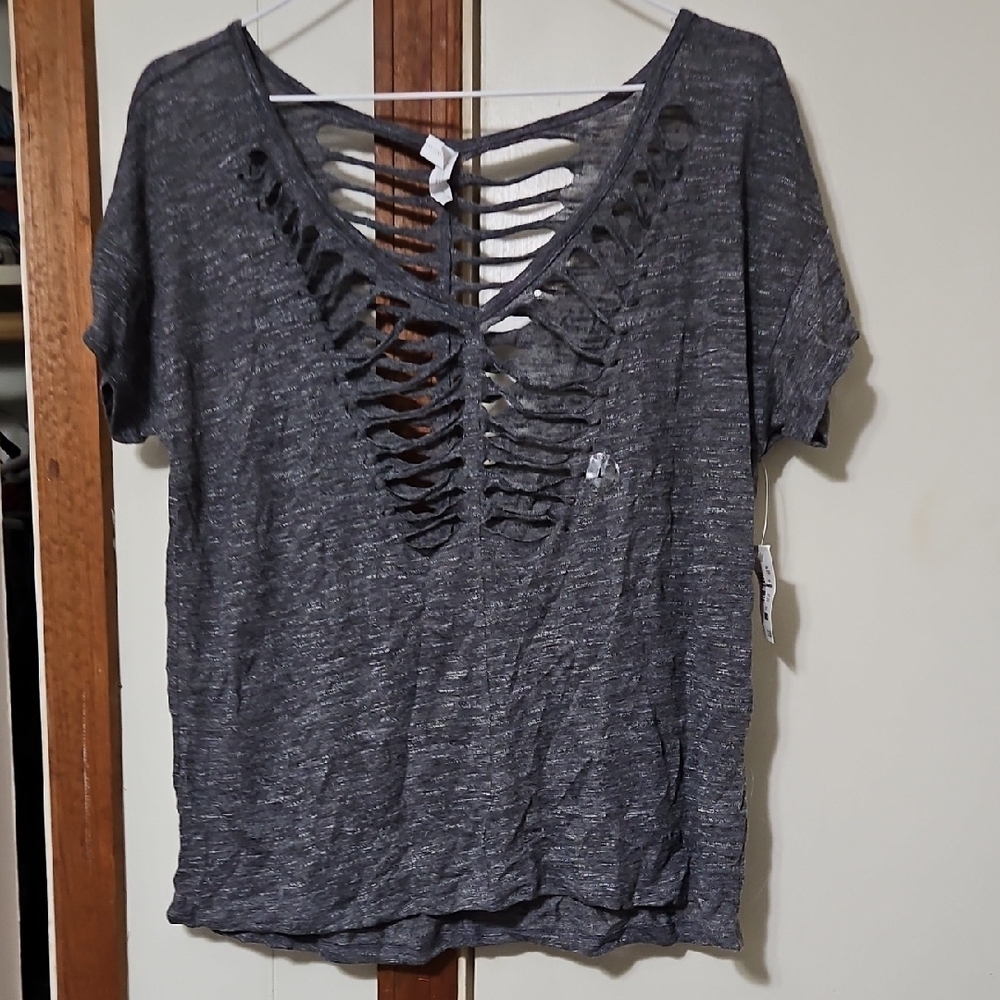 Love Love Dream Gray Distressed Cutout Tee